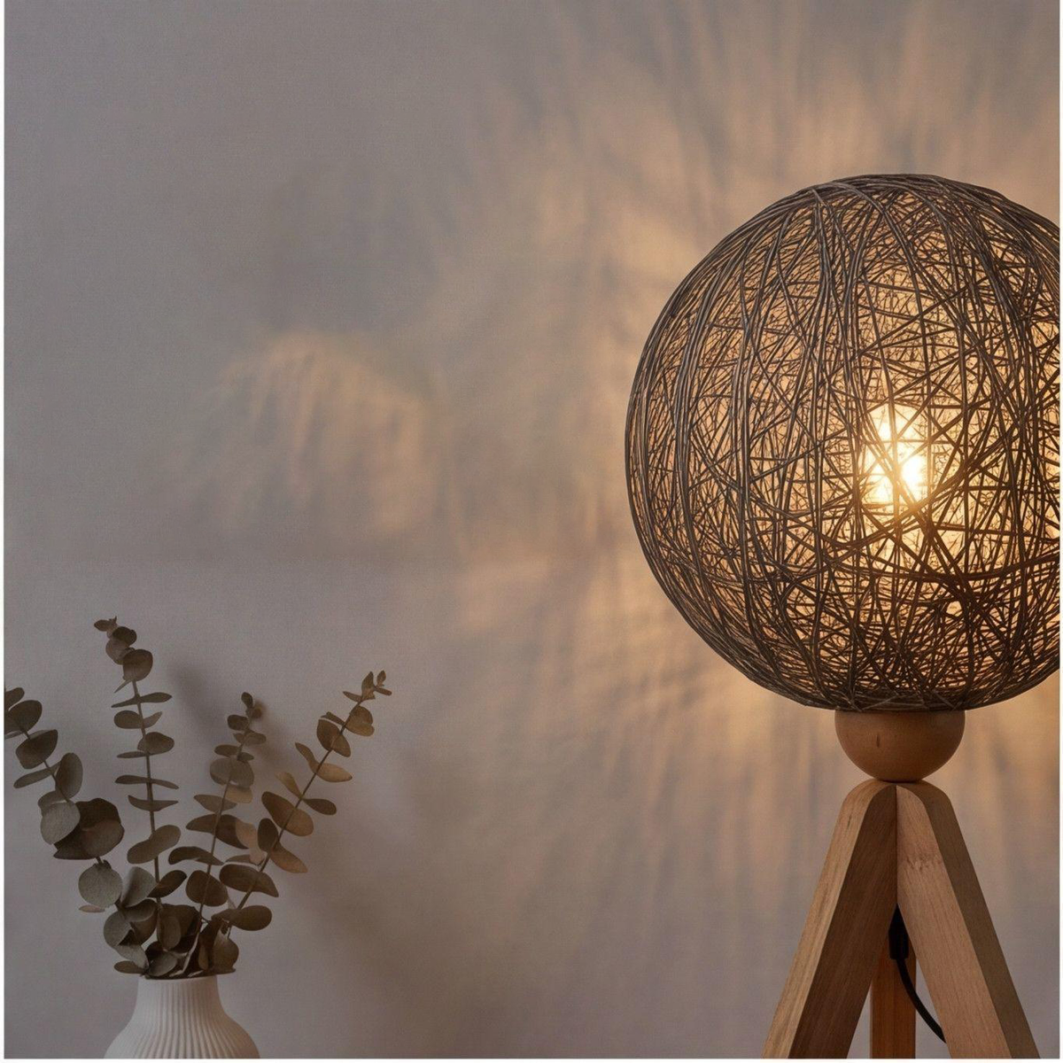 Woven Rattan Floor Lamp – Boho Sphere Light